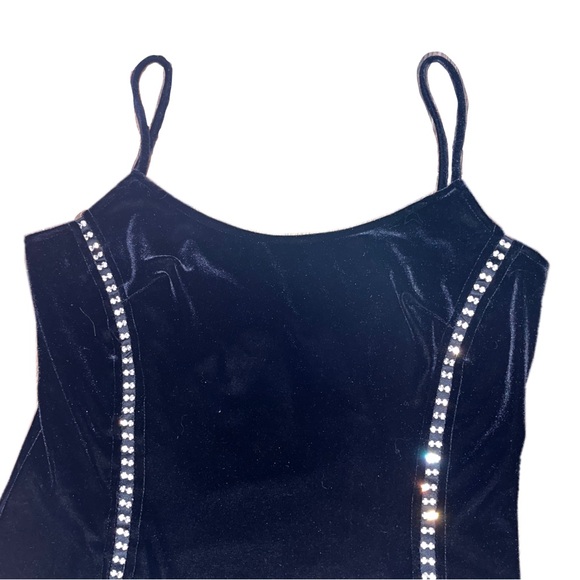 Tower vintage 80s 90s velvet dress with rhinestones and two slits sz XL stretchy - Picture 2 of 7